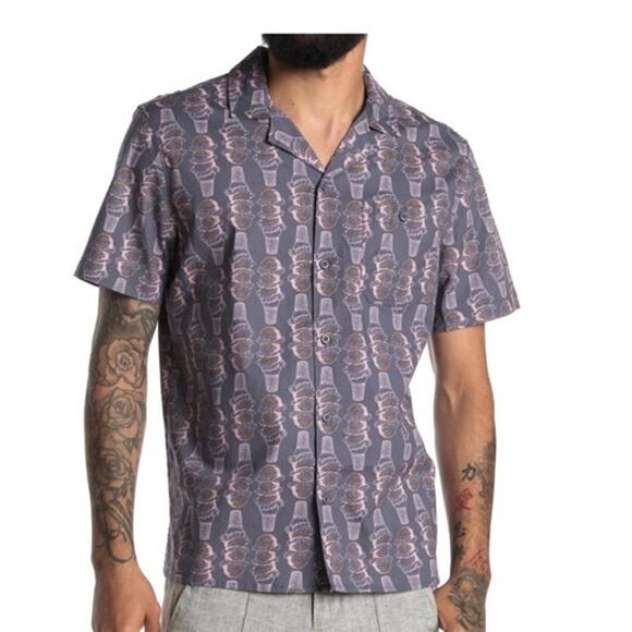 ANOUND PRINTED SHORT SLEEVE REGULAR FIT CAMP SHIRT IN  GREY GRISAILLE IC… - Picture 1 of 6